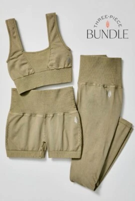 Free People Movement Good Karma Paquete de 3 Leggings Sujetador Pantalones Cortos Acebo M/L NUEVO Foto 1 de 3