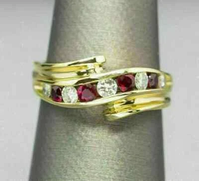 2Ct Round Lab Created Pink Ruby Wedding Band Ring 14K Yellow Gold Plated - Image 1 of 4