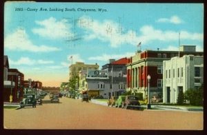 VINTAGE CHEYENNE WY CAREY AVENUE  LINEN POSTCARD 1946 052421  Q - Bild 1 von 2