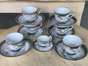 Vintage Dragonware Moriage Porcelain Tea Cup & Saucer Demitasse Japan Black Gold - Picture 1 of 20