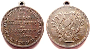 Freystadt Schlesien, Medaille, M.G.V. 50 Jahr Jubiläum & Fahnenweihe 1890 - Bild 1 von 8