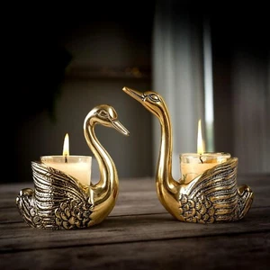 aluminium Pair of Swans for Good Luck and Love | Candle Holder for Home Decor - Picture 1 of 6