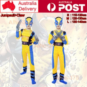 Kids Wolverine Cosplay Costume Jumpsuit Claw Boys Halloween Party Fancy Dress Up - Picture 1 of 10