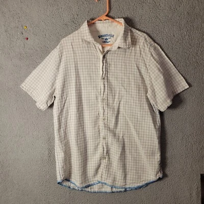 Margaritaville Men's Short Sleeve Linen Button Up Shirt XL Checked  Brown White - Image 1 of 4