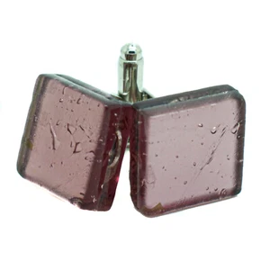 Gemelos De Vidrio De Murano Morado Plateado Venecia Cuadrados Boda - Imagen 1 de 9
