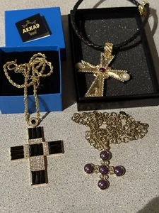 Vintage HSN Jewelry Lot Akkad Swarovski Crystals CN Pearls Cross Crosses - Picture 1 of 7