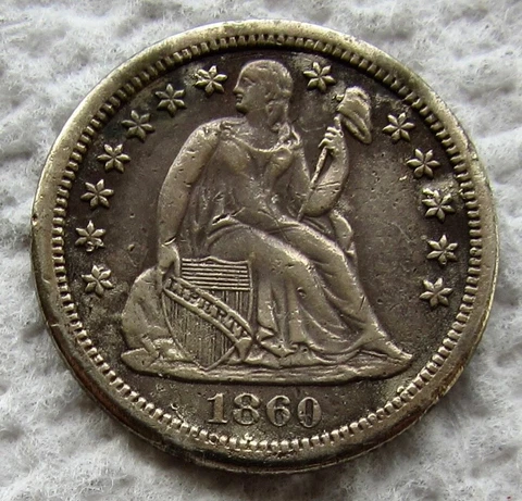 1860-S Seated Liberty Dime Rare Key Date Sharp XF /AU Detail Cleaned Corroded Cover