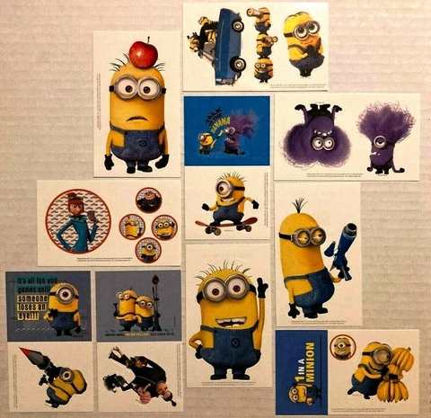 Minions More Despicable Me 2 Full Set of Vending Stickers/Decals Universal Movie Cover