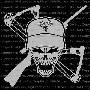 Calavera de cazador con ballesta y rifle ciervo caza calcomanía de vinilo auto pegatina cerdo - Imagen 1 de 10