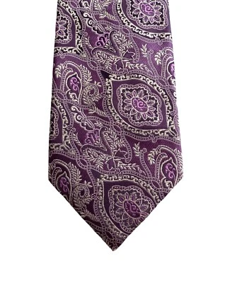 Corbata Daniel Cremieux Mantero nueva con etiquetas púrpura plata 100 % seda hecha a mano en Italia Foto 1 de 3