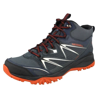 Hombre Negro/Azul Marino Cordones Cuero Gore Tex Merrell Botas : Capra Bolt Mid - Imagen 1 de 4