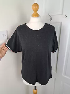 BIMBA Y LOLA Grey Flecked Sequin Trim Sleeve T Shirt Size M - Bild 1 von 8