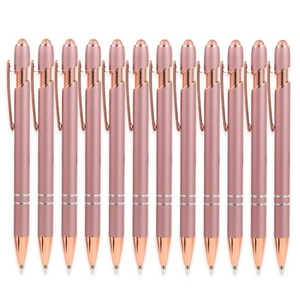 Rose Gold Ballpoint Pens with Stylus Tip, Click Pens for Women Black Ink 12Pcs - Picture 1 of 7