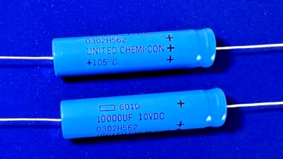 Condensador electrolítico axial de aluminio 2X - 10.000uF @ 10V (105°) (UCC) - #196 Foto 1 de 3