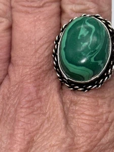 Vintage Sterling Silber Malachit Ring Handwerker Gr. 7 Boho Southwestern - Bild 1 von 5