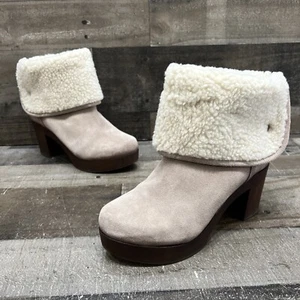 Eric Michael Womens Faux Fur Fold Over Brown Suede Wood Heel Boots Size 39 - Picture 1 of 8