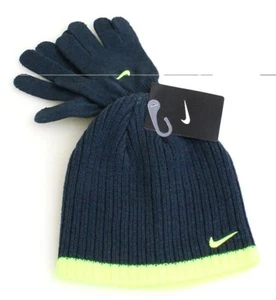 Nike Gray & Volt Knit Beanie & Stretch Gloves Youth Boy's 8-20 NWT - Picture 1 of 2