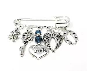 Something Blue Bride Charm Angel Wing Wedding Bouquet Pin Gift Hen Keepsake - Picture 1 of 1