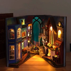 DIY Wooden Magic Bookstand Miniature Building Kit Bookshelf Bookend Insert Kits - Picture 1 of 12