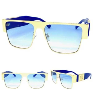 Men's CLASSIC Retro Hip Hop Rapper Pimp Style SUNGLASSES Large Square Gold Frame - Picture 1 of 6