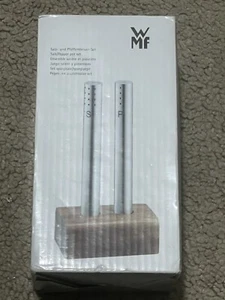WMF Set Salt and Pepper Shaker Stainless Steel Frosted, Acacia Holz-Ständer P705 - Picture 1 of 8
