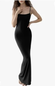 Maxi vestido ceñido al cuerpo negro para mujer con correa de espagueti sin mangas ajustado talla pequeña - Imagen 1 de 7