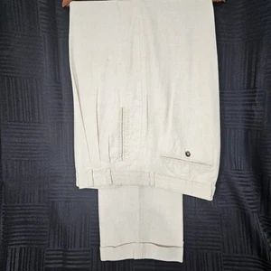 Vtg Axis LA Linen Pants Mens 38Tx36.5 Beige Spring Summer Beach Career Wedding - Picture 1 of 17