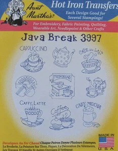 Aunt Martha's 3997 JAVA BREAK Coffee Latte 9 Motifs Embroidery Transfer Pattern - Picture 1 of 1