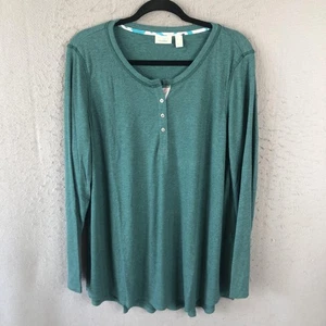 Logo Lounge Pullover Shirt Womens XL Teal Green Long Sleeve Henley Top Stretch - Picture 1 of 15