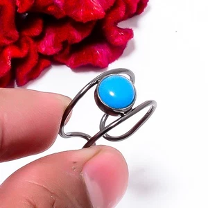 Sleeping Beauty Turquoise Black Rhodium Plated 925 Sterling Silver Ring s.8 Sku2 - Picture 1 of 2