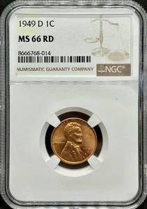 1949-D Lincoln Head Wheat Cent NGC MS 66 RD Red Denver Mint GEM BU Nice! - Bild 1 von 4