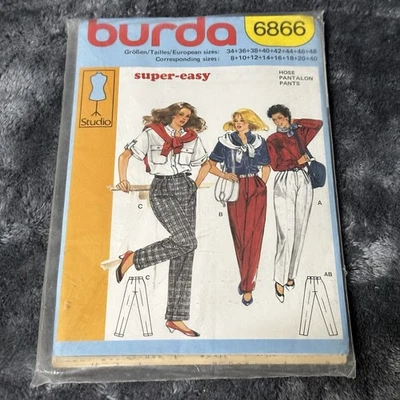 Burda 6866 Ladies 8-18 Pleated Pants Front Elastic Waist Sewing Pattern UNCUT - Image 1 of 2