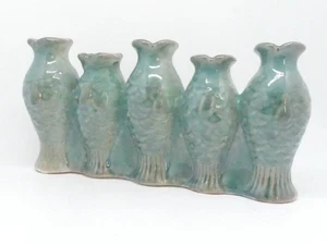 Keramikvase Grün 5 Fische maritimes Flair Dekoration DIJK Blumenvase lasiert - Picture 1 of 7