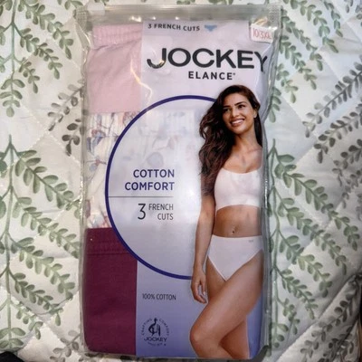 Jockey Elance 3 Pack 10/3XL French Cut Panties 100% Cotton Berry/Pink/Floral NIP - Image 1 of 3