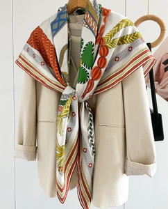 100% Twill Silk Scarf Shawl Neckerchief 135X135cm bead Print Wrap Bandana new - Picture 1 of 16