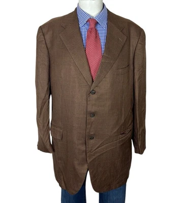 Belvest Abrigo Deportivo Chaqueta SEDA Lana Marrón Glen Cuadros Para Hombre 46R Bonito. Foto 1 de 4