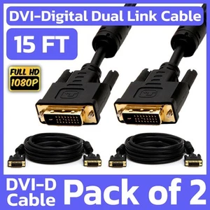 2 Pack 15 Feet DVI Cable DVI-D Dual-Link Male to Male Cord Digital Monitor Cable - Picture 1 of 6