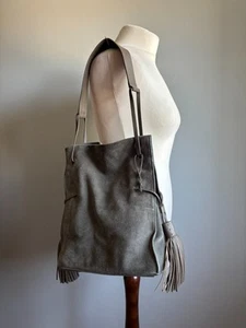 ALLSAINTS FREEDOM BUCKET BAG large suede leather slouch hobo tassle shoulder - Picture 1 of 21