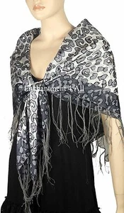 Elegant Large 39"x39" 100% Silk Leopard Pattern Fashion Scarf Wrap, Lt Gray/Gray - Picture 1 of 5
