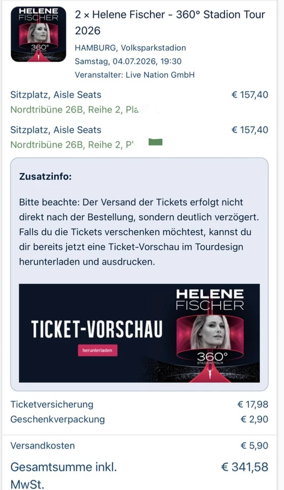2 Karten Helene Fischer  - Bild 1 von 1