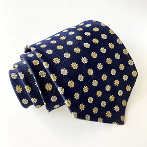 Brooks Brothers Men's Pure Silk Navy Gold Tie Geometric Floral Design - Picture 1 of 12