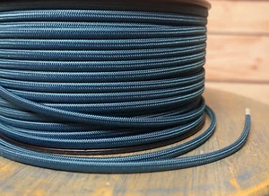 Cable cubierto de tela plana de 2 hilos azul azulado, lámparas de estilo vintage de 18ga, tela de nailon - Imagen 1 de 6