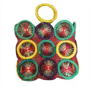 Rare 60s Vintage Mid Century Modern Art Deco Shopper Tote Wicker Straw Handbag - Picture 1 of 9