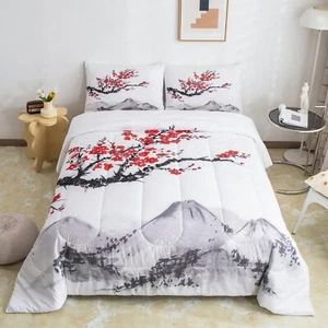 Japanese-Style Comforter Set Red Cherry Blossoms Printed Down Comforter,Adult... - Picture 1 of 6