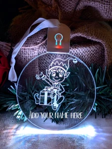 Christmas Elf Personalised Name Bauble LED Light Hanging Tree Decoration - Bild 1 von 8