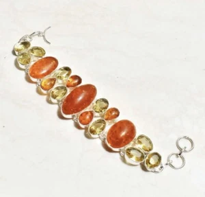Sweet Amber Citrine Handmade Big Bracelet Jewelry 44 Gms - Picture 1 of 2