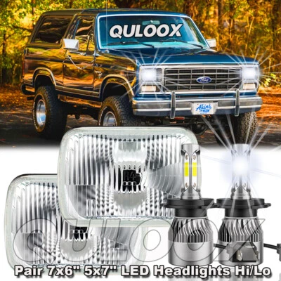 for Ford F150 F250 E-150 2PC 100W 5x7" 7x6 Halo LED Headlights DRL Sealed Beam - Image 1 of 4