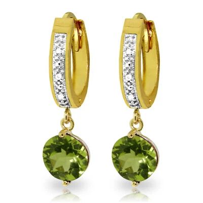 2.63 CTW 14K Solid Gold Hoop Earrings Diamond Peridot - Image 1 of 3