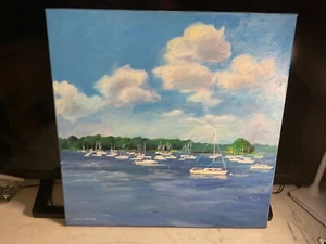 Rosemary Webber Oil Painting "Summer Day, Greenish Cove" 18” Square - Picture 1 of 6