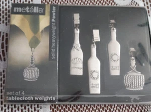 Solid Pewter Tablecloth Weights by Metalla Set of Four Wine Bottle Shapes - Picture 1 of 3